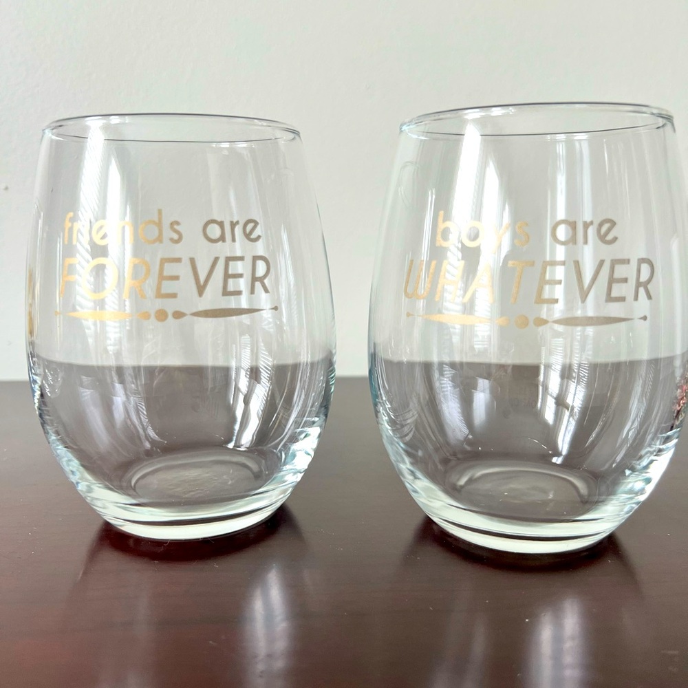 Stemless Wine Glass Set- Friends are Forever, Boys are Whatever